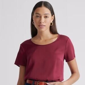 Quince Womens Wine Tasting Red Washable Stretch Silk Tee Top XS